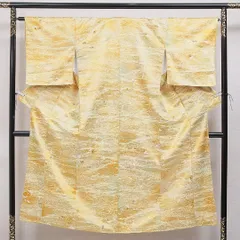 小紋 袷 身丈146cm 裄丈64cm ポリエステル 洗える着物 Bランク インフォーマル 広衿 XSサイズ 流水 植物柄 古典的 華やか 黄系 HP 1221-16010