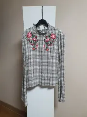 ++CHECK FLOWER 刺繍ブラウス H&M
