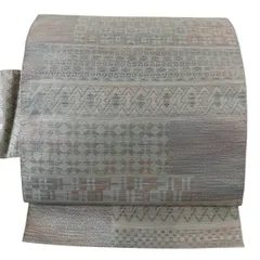 【美品】 名古屋帯 優品 幾何学 灰色 正絹 【中古】