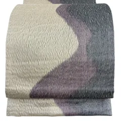 袋帯 秀品 幾何学模様 金糸 クリーム 全通 正絹 【中古】