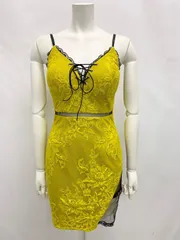 1442 ROBE de FLEURS Glossy ローブドフルールグロッシー キャバクラ ドレス ミニ 総レース ストラップレザー シースルー ウエストシアー 編み上げ タイト キャバドレス M