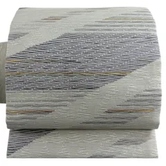 名古屋帯 秀品 幾何学模様 金銀糸 灰白 正絹 【中古】