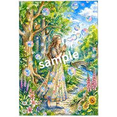 トスカーナの小道 花咲く夏の風景 デジタルアート 風景画 水彩画風 A4