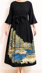 一点物 着物リメイク ロングワンピース ドレス 黒留袖 正絹 作家物