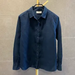 （M）ユニクロ プレミアム 麻100％ リネン シャツ ネイビー