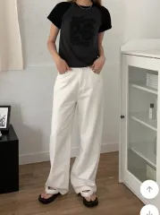 2 7) 白 アイボリー ワイド コットン パンツ コットン パンツ ショート L