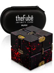 ★PILPOC theFube インフィニティキューブ フィジェット トイ デスクトイ サイコロ キューブ ストレス解消 グッズ 暇つぶし 大人 子供 手遊び イライラ解消 静音 集中力 リラックス 気分転換 おもちゃ 金属  （ブラック／レッド）