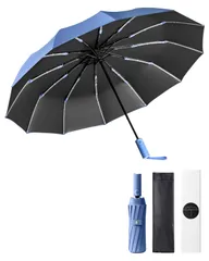 【超大サイズ強化型12本骨】 折りたたみ傘 ワンタッチ自動開閉 メンズ傘 大きい 折り畳み傘 耐風撥水 丈夫耐久 折りたたみ日傘 UVカット99% 遮光遮熱 男子日傘 晴雨兼用傘 梅雨対策 耐風豪雨対応 台風対策可 メンズ レディース兼用 収納ポーチ付き (ブ