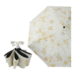 花柄折りたたみ傘 日傘 雨傘 晴雨兼用 イエローフラワー柄 可愛い折りたたみ傘 自動開閉 収納ケース付き