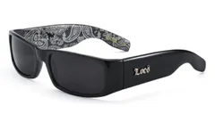 Locs メンズ ハードコア ラップアラウンド サングラス 内側にバンダナプリント ブラック - ブラック - ブラック、Mのサムネイル