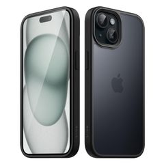 JETech 매트 케이스 iPhone 15 6.1 인치용 내충격성 밀리터리 그레이드의 낙하 방지 광택의 반투명의 배면 전화 커버 지문 방지(블랙)