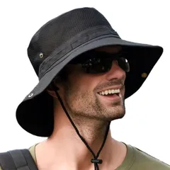 [アーケード] サファリハット メンズ メッシュ通気構造 折りたたみ UVカット 帽子 つば広 日焼け 速乾性 軽量 防風 あごひも 2WAY おしゃれ 釣り 登山 ハイキング ゴルフ スポーツ ハット ワンサイズ ブラック
