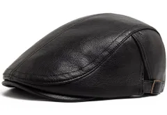 [Laquest] メンズ ハンチング帽子 皮 冬 秋 春 黒 フェイク レザー レディース (ブラック)