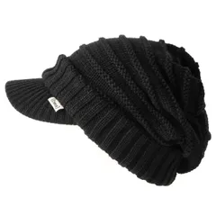 [CHARM] つば付きニットキャスケット (フリーサイズ/男女兼用/ブラック) レディース メンズ 帽子 (ニット帽/キャスケット) 防寒 ゴルフ