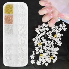Coollooda ネイルパーツ 花 ネイルアート 立体 お花 ブリオン 半円パール ジュエリーパーツ ネイルデコパーツ ビーズ フラワー パーツ ホワイト 金属粒 3Dネイルアートデコレーション