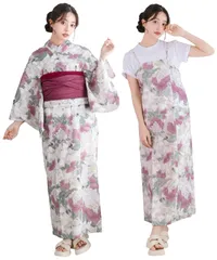 [KYOETSU] [キョウエツ] 浴衣セット 変わり織 生成り ワンピース 3点セット(浴衣、兵児帯、ぷち兵児帯) レディース (ロゼマグノリア, フリーサイズ)