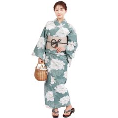 一点物 新品タグ付 岡重 浴衣 クリーム レトロ椿 変わり織（綿絽 