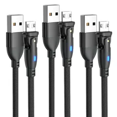 Micro USB ケーブル L字 【3本組】L型 180度回転 2.4A急速充電&データ転送 強化TPE製 USB Type A to マイクロb ケーブル Micro充電コード Android スマホ充電ケーブル Type-B for PS4 コントローラ