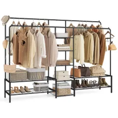 SONGMICS ハンガーラック 頑丈 大容量洋服掛けスタンド耐荷重246kg 幅195cm衣装ラックパイプハンガー 棚付き ブラック HSR183B01のサムネイル