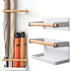 Guranko マグネット傘立て トレー付き 2段式 ホワイト 玄関収納 ロング傘・折りたたみ傘対応 アンブレラホルダー 水滴受け 防錆