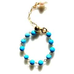 天然石 淡水パール ターコイズ スライドボール チェーンリング フリーサイズ ハンドメイドA8009