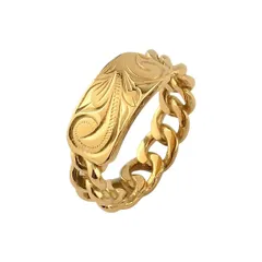 ハワイアンジュエリー チェーンリング 指輪 太め 幅広 サージカルステンレス アクセサリー イエロー ゴールド シルバー ローズゴールド ピンク【イエローゴールド13号】