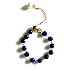 天然石 ラピスラズリ 淡水パール スライドボール チェーンリング フリーサイズ ハンドメイド A8007