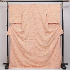 紬 袷 身丈174cm 裄丈64cm ポリエステル 洗える着物 Cランク カジュアル 広衿 2XLサイズ 花柄 可憐 優しい 朱系 RP 1223-16085