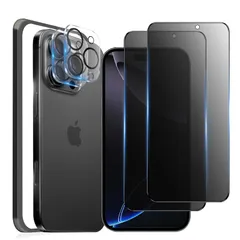 【覗き見防止】iPhone16Pro用ガラスフィルムのぞき見防止フィルム［2枚］カメラフィルム保護フィルム 横から見えない【6.3インチ/ガイド枠付き】