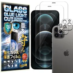 【ブルーライトカット 93%】2枚＋2枚 RISE ガラスフィルム カメラ レンズ フィルム iPhone 12 Pro Max 用 保護フィルム 強化 ガラス 高透過 高光沢 日本製 旭硝子 硬度9H 2.5Dラウンドエッジ 自動吸着 気泡ゼロ 飛散防止 指