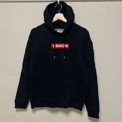 (^w^)b VISION STREET WEAR ヴィジョンストリートウェア パーカー ストリートファッション カンガルーポケット スウェットトップス タウンユース プルオーバー ロゴデザイン 黒 ブラック メンズ サイズ M OM11987HG