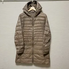 ビッグサイズ！XLサイズ (^w^)b UNIQLO ユニクロ ダウンジャケット キルティング ジップアップ ダウンコート タウンユース フード付き アウトドア ナイロン ベージュ ブラウン グレージュ レディース OM11994HG