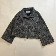 【美品】 Viaggio Blu （ビアッジョブルー） ブークレニットジャケット ショート丈コート ウールモヘヤ混 ワイドスリーブ 比翼ボタン ビッキー 日本製 レディース Mサイズ相当