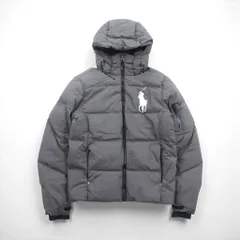 Polo Ralph Lauren ビッグポニー 刺繍 ダウンジャケット XS グレー フード着脱 ドローコード スタンドカラー
