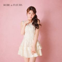 ROBE de FLEURS ドットオーガンジーウエストリボンティアードフレア