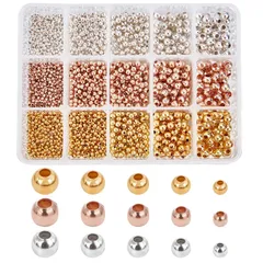 手芸用品 ハンドメイド素材 DIY用 ラウンド 丸玉 ブレスレット 糸通しビーズ アクセサリーパーツ ローズゴールド ネックレス シルバー ゴールド スペーサービーズ ピアス 3色 丸小ビーズ 2400個セット イアリング 金属ビーズ メタルビーズ 真鍮 収納