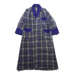70s Vintage Robe Coat 英国製 ガウン ローブ コート FREE ブルー 刺繍 ウール チェック イギリス製