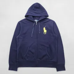 Polo Ralph Lauren 90年代 ビッグポニー 刺繍 ジップパーカー L ネイビー フロントポケット コットン