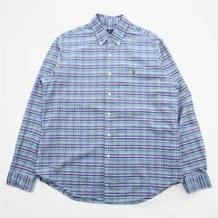 Ralph Lauren ボタンダウンシャツ L チェック ブルー スモールポニー 刺繍 ロゴ