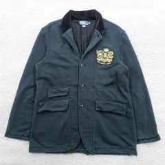Polo Ralph Lauren 90年代 エンブレム刺繍 スウェット テーラードジャケット ブレザー XL ブラック ヴィンテージ加工 ワッペン 襟ベロア
