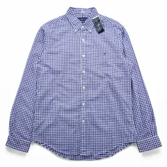 Ralph Lauren ギンガムチェック SLIM FIT ボタンダウンシャツ L ホワイト ブルー スモールポニー 刺繍 ロゴ 未使用品