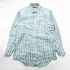 BURBERRY 90年代 日本製 ラウンドカラー 丸襟 ドレスシャツ M ホワイト チェック ワンポイントロゴ