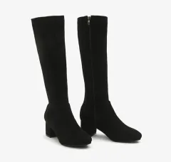 ストレッチ スウェード ジッパー ロングブーツ