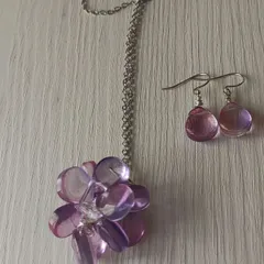 NO467　＊ 2点セット＊ティアドロップフラワーネックレス、ピアスセット