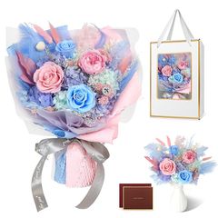 プリザーブドフラワー 花束 ギフトボックス入り ピンク ブルー - メルカリ