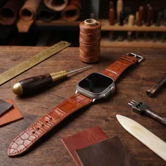 MODIGI アップルウォッチ 44 レザーバンド 高級 手作りクロコダイル Apple Watch バンド  ワニレザーわに革 Ultra SE Series 11/10/9/8 Brown ブラウン