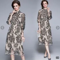 送料無料 未使用 ボタニカル 刺繍 チュール フェミニン ワンピ－ス 11号 L (OPN1077)