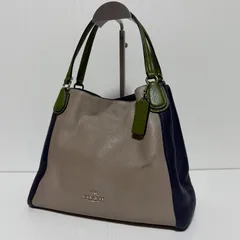 COACH コーチ 2way ハンドバッグ レザー ベージュ ネイビー グリーン チャーム付き B566
