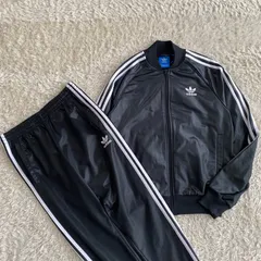 美品！00s adidas　アディダス　トラックジャケット　セットアップ　光沢　コーティング加工　刺繍ワンポイントロゴ　トレフォイル　y2k ブラック　サイズM