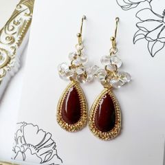 1点物☆【ピアス】 大ぶりドロップチャーム×チェコビーズ レッド夏